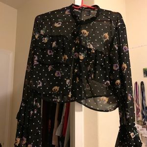 Floral black crop blouse